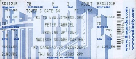 Ticket – Madison Square Garden – New York – 21st November – The Genesis ...