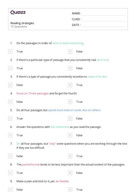 50 Reading Strategies Worksheets For 11th Grade On Quizizz Free