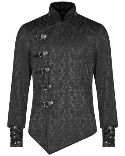 Punk Rave Uomo Gotico Steampunk Camicia Top Nero Broccato Vittoriano