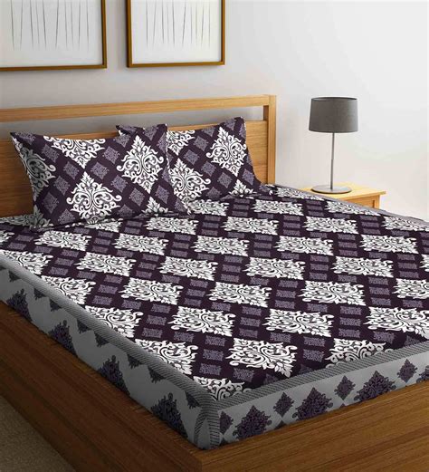 Buy Purple Traditional 300 Tc Poly Cotton 1 Double Bedsheet With 2