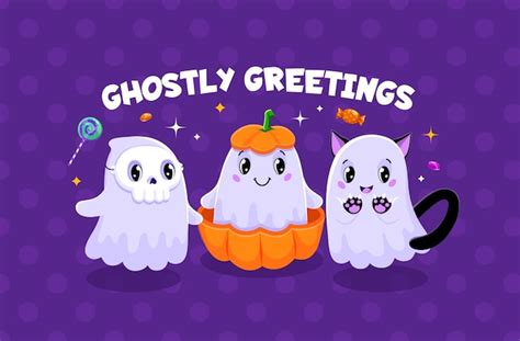 Salud De Fantasmas De Halloween Con Los Fantasmas De Kawaii Vector