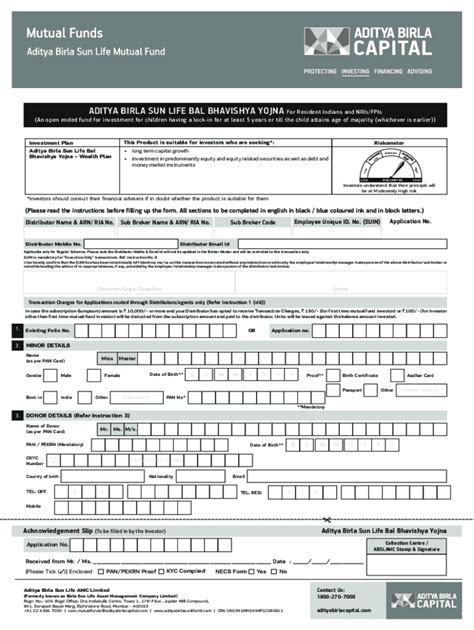 Fillable Online Application Form Aditya Birla SunLife Bal Bhavishya