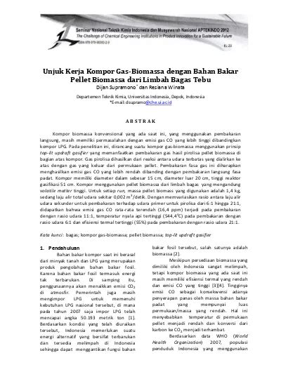 Unjuk Kerja Kompor Gas Biomassa Dengan Bahan Bakar Pellet Biomassa Dari