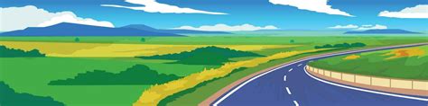 Copy Space Flat Vector Illustration Of Curved Asphalt Road Path And