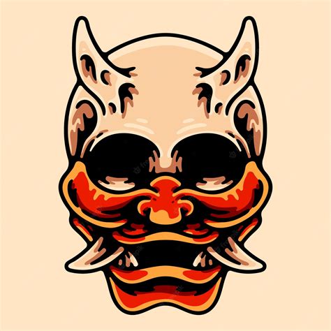 Premium Vector Skull Wearing Oni Mask Character Illustration