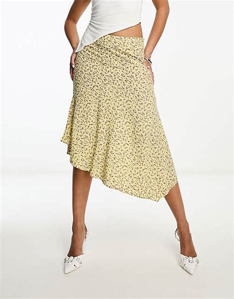 Motel Ditsy Floral Midi Skirt In Yellow Asos