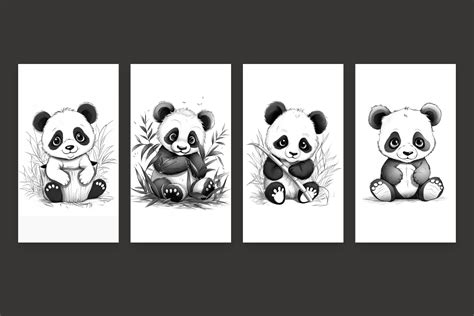 Black And White Baby Panda Illustration Graphic By Iftikharalam