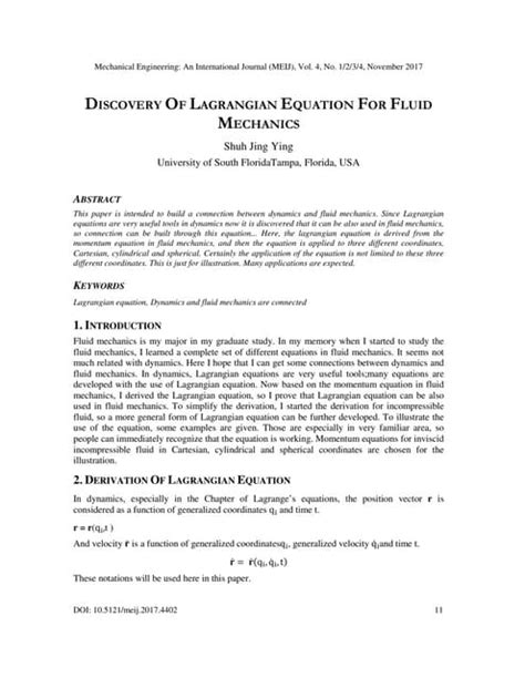 DISCOVERY OF LAGRANGIAN EQUATION FOR FLUID MECHANICS | PDF