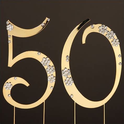 14k Gold 50th Golden Anniversary Cake Topper With Crystals