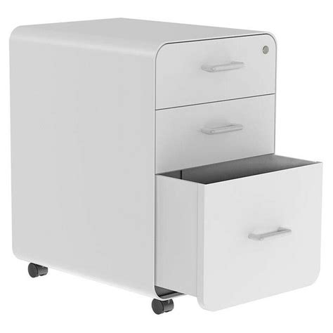 3 Drawer Rolling File Filing Cabinet Lockable Round Corner Office Home White - Filing Cabinets