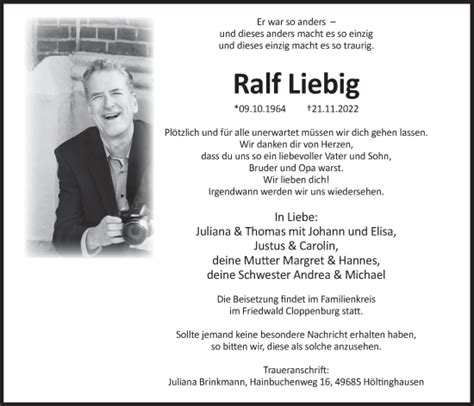 Traueranzeigen Von Ralf Liebig Om Trauer De