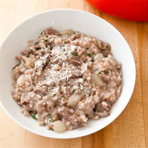 Red Wine Risotto With Braised Beef And Mushrooms America S Test Kitchen Recipe