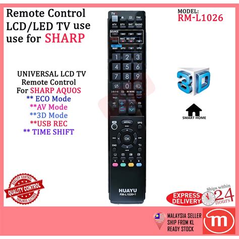 Sharp Lcd Led Tv Remote Control Replacement Huayu Rm L Shopee