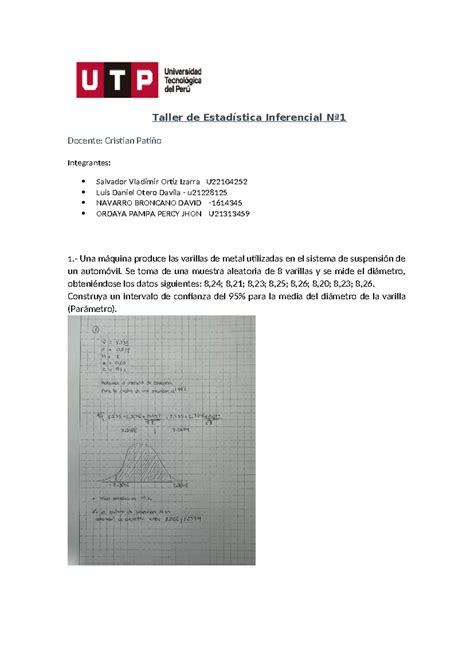 Taller De Estad Docx Cc Taller De Estad Stica Inferencial N Docente