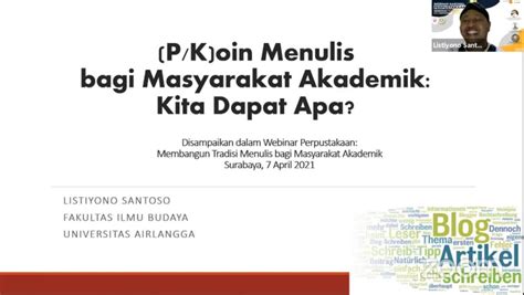 Webinar Dies Natalis Ke 66 Perpustakaan Unair Listiyono Santoso Sampaikan Pentingnya Menulis