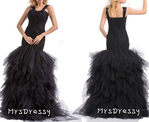 Black Mermaid Tulle Wedding Dress Evening Gown Black Tulle Wedding