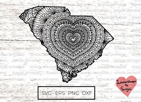 South Carolina Map Svg Heart Shape Mandala Inside South Carolina Svg