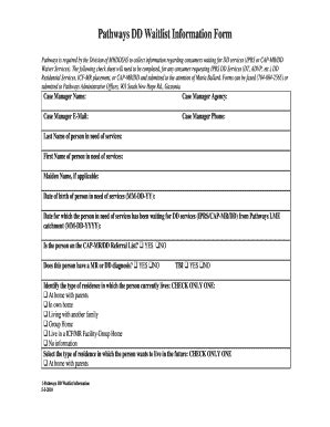 Fillable Online Pathwayslme Pathways DD Waitlist Information Form