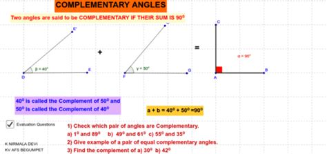 Complementary Angles Geogebra