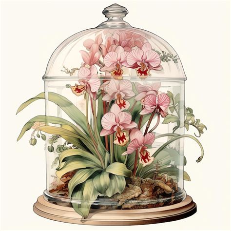 Premium Ai Image Beautiful Orchid In A Terrarium Clipart Illustration