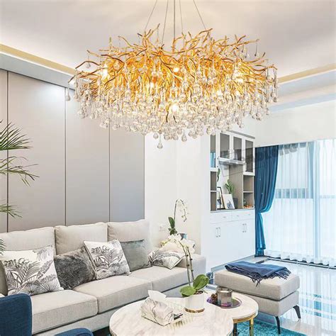 Golden Branch Drop Style Crystal Chandelier For Living Room Chandelier