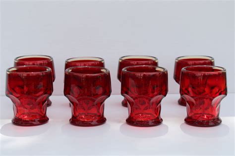 Mcm Vintage Amberina Ruby Red Glass Drinking Glasses Viking Glass Georgian Pattern Tumblers