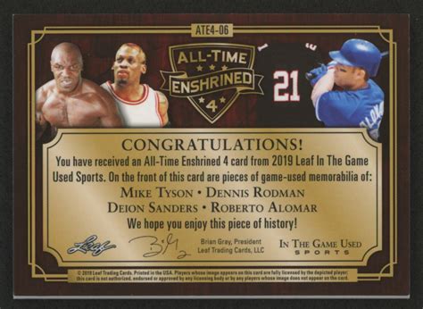 2019 ITG Used Sports All Time Enshrined Quad Memorabilia Purple