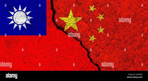 China and Taiwan. Flags background. MIlitary conflict and war ...