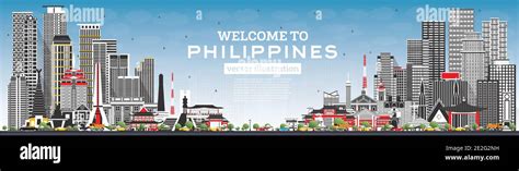 Welcome To Philippines City Skyline With Gray Buildings And Blue Sky