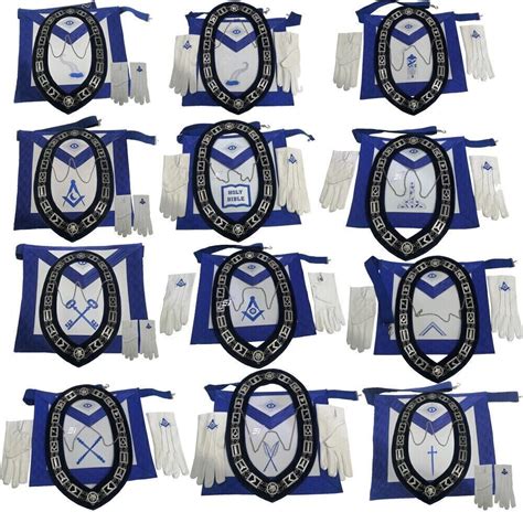 Masonic Blue Lodge Officer Aprons Chain Collar With Jewel Glove Set