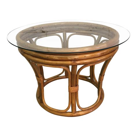 Rattan And Glass Top Coffee Table Chairish