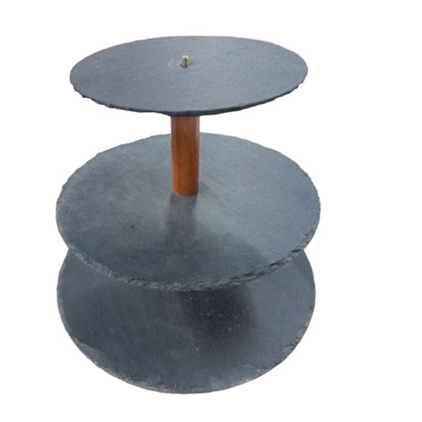 Tier Slate Round Cake Stand W Acacia Wood Kw As Is Hmr Shop N Bid