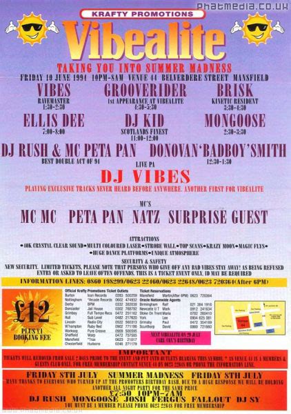 Vibealite 1994 Summer Madness Hardcore Flyers