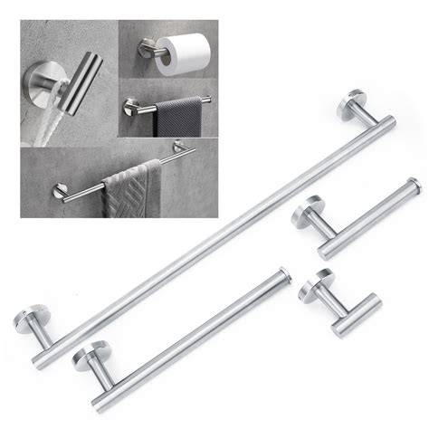 Tebru 4Pcs Set Stainless Steel Towel Bar Towel Rack Toilet Paper Holder