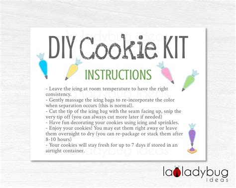 Diy Cookie Kit Instructions Card Editable Template Cookie Card Includes