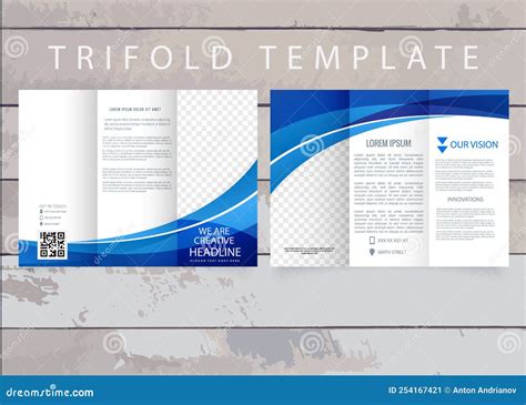 Tri Fold Brochure With Blue Waves Collection Of Folded Brochures Stock