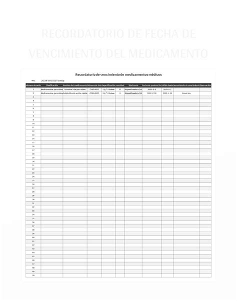 Plantilla De Tabla De Dosificación De Medicamentos