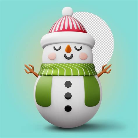 Personagem de boneco de neve bonito feliz natal renderização em 3d