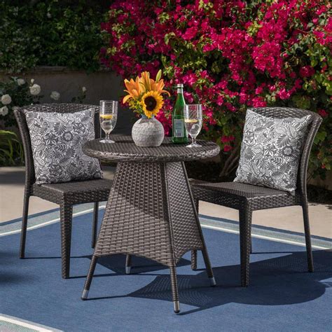 Noble House Neal Gray Piece Faux Rattan Outdoor Bistro Set