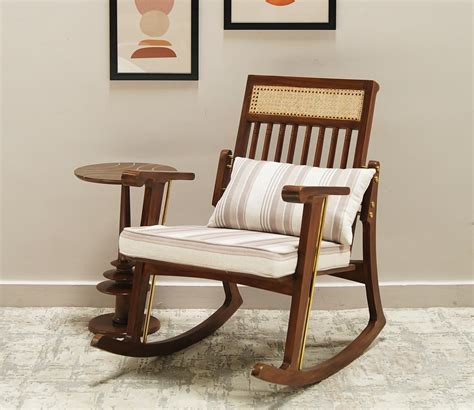 Buy Aranya Sheesham Wood Rocking Chair Teak Finish Cream Stripe At