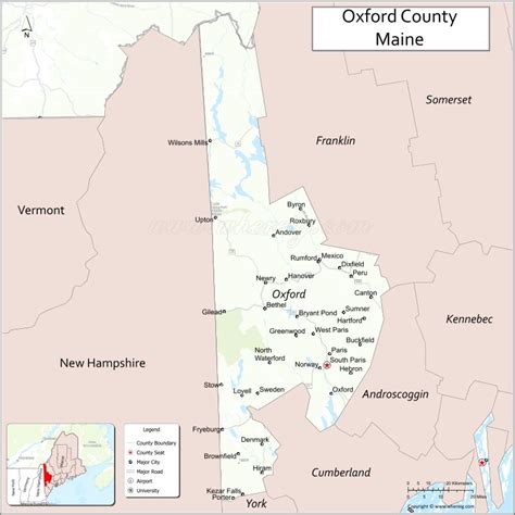 A Map Showing The Location Of Oxford County Maine With Its Major