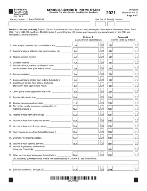 State Form 48719 It 40pnr Schedule A 2021 Fill Out Sign Online