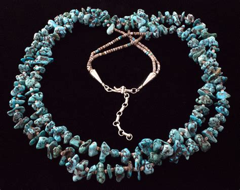 Navajo Double Strand Natural Lone Mountain Turquoise Nugget Necklace