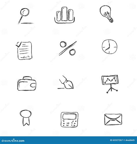 Krabbel Zaken Pictogram Reeks Schets Handtekening Vector Vector