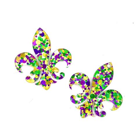 Mardi Gras Confetti Glitter Fleur De Lis Acrylic Earring Blanks Diy