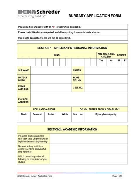 Fillable Online BURSARY APPLICATION FORM BEKA Schrder Fax Email Print