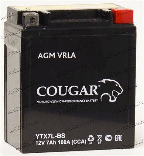 Аккумулятор для мотоцикла и скутера Cougar AGM VRLA 12V 7 А/ч 100 А обр ...