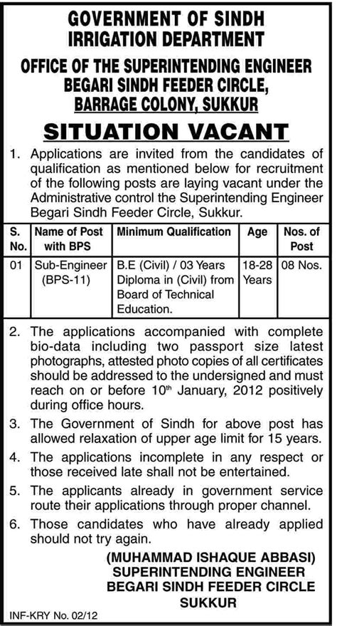 Irrigation Department Government Of Sindh Job Opportunities In Sukkur