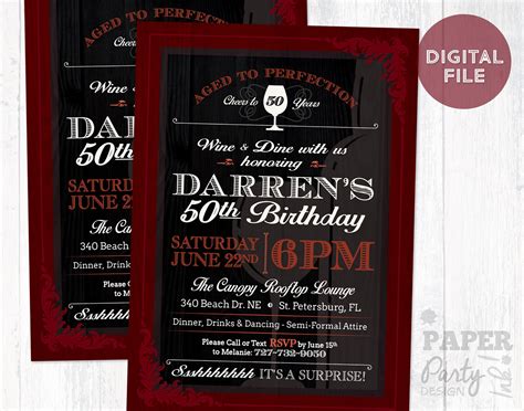 Wine Birthday Invitation Aged To Perfection Birthday Etsy