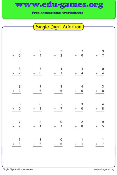 Subtraction Single Digit Worksheets